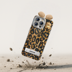 Borderless bear leopard print stand iPhone case