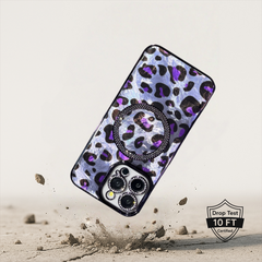 Leopard print inlaid diamond magnetic iPhone case