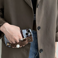 Blue Brown Fuzzy Pattern Wrist Strap iPhone Case