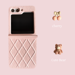 Pink Cherry Bear Leather Samsung Galaxy Z Flip Series Case