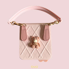 Pink Cherry Bear Leather Samsung Galaxy Z Flip Series Case