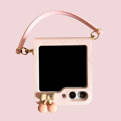 Pink Cherry Bear Leather Samsung Galaxy Z Flip Series Case