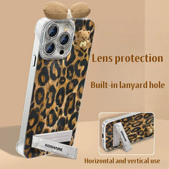Borderless bear leopard print stand iPhone case
