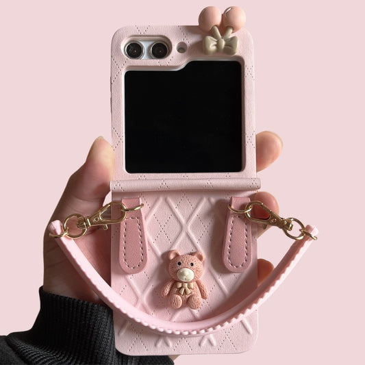 Pink Cherry Bear Leather  Samsung Galaxy Z Flip Series  Case