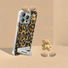 Borderless bear leopard print stand iPhone case