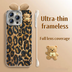 Borderless bear leopard print stand iPhone case