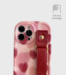 Burgundy Gradient Heart Pearl Wristband iPhone Case