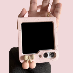 Pink Cherry Bear Leather Samsung Galaxy Z Flip Series Case