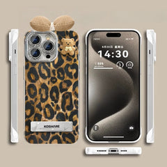 Borderless bear leopard print stand iPhone case