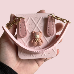 Pink Cherry Bear Leather Samsung Galaxy Z Flip Series Case