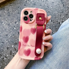 Burgundy Gradient Heart Pearl Wristband iPhone Case