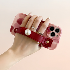 Burgundy Gradient Heart Pearl Wristband iPhone Case