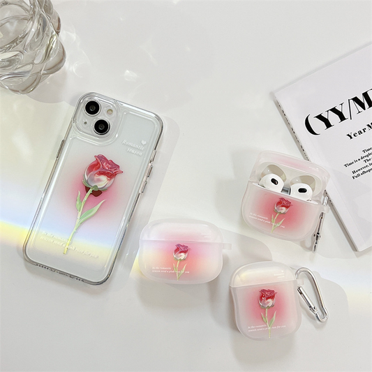 Red Rose Transparent AirPod Case