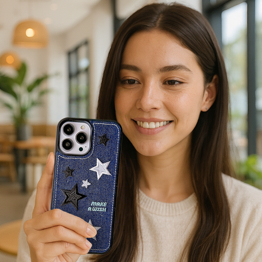Starry Denim Embroidered iPhone Case