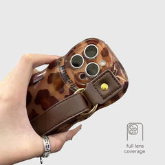 Leopard Print Leather Strap iPhone Case