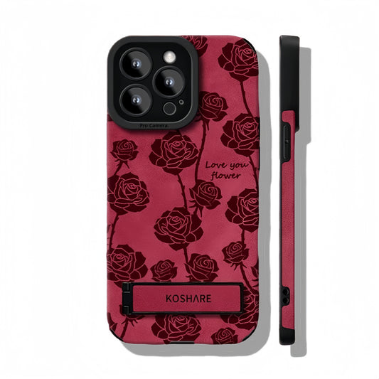 Vintage rose pattern stand Apple phone case
