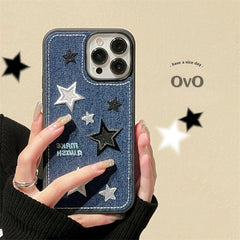 Starry Denim Embroidered iPhone Case