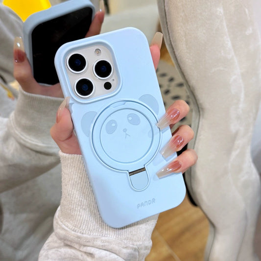 Cute Panda Liquid Silicone Magnetic Stand iPhone Case