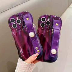 Purple Pearl Leather Wristband iPhone Case