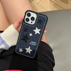 Starry Denim Embroidered iPhone Case