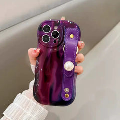 Purple Pearl Leather Wristband iPhone Case