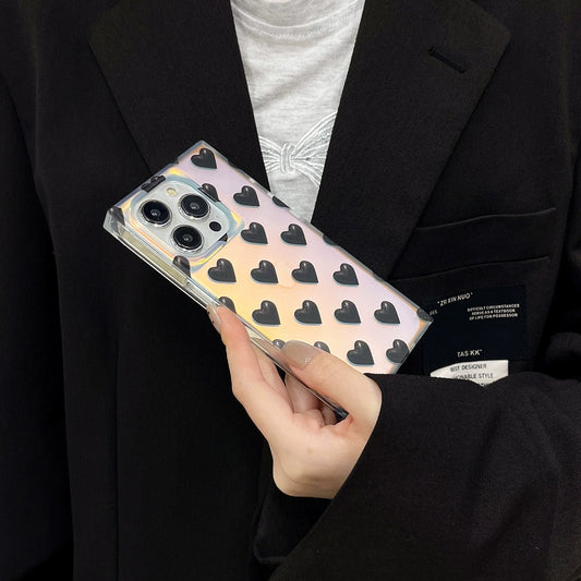 Clear Laser Heart Square iPhone Case