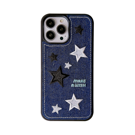 Starry Denim Embroidered iPhone Case