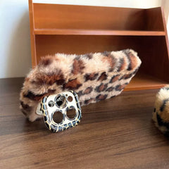 Leopard Furry Kickstand iPhone Case