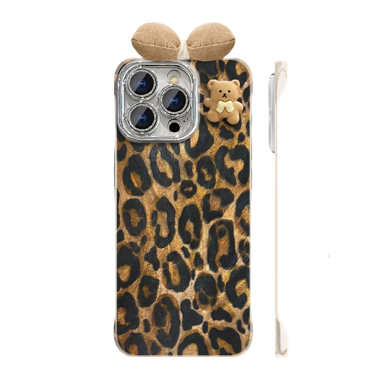 Borderless bear leopard print stand iPhone case