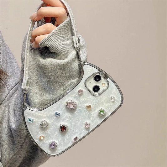 Glitter diamond gemstone handbag iPhone case