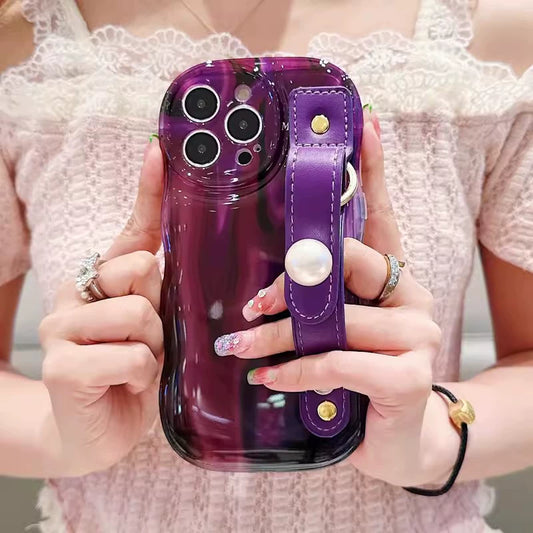 Purple Pearl Leather Wristband iPhone Case
