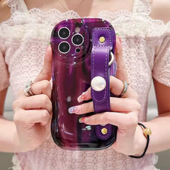 Purple Pearl Leather Wristband iPhone Case