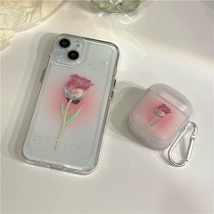 Red Rose Transparent AirPod Case