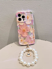 Oil Painting Texture Floral iPhone Case with Phone Strap