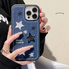 Starry Denim Embroidered iPhone Case