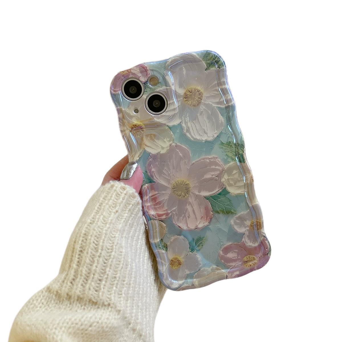 Oil Painting Texture Floral iPhone Case with Phone Strap