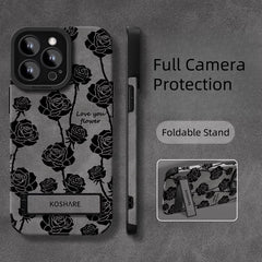 Vintage rose pattern stand Apple phone case
