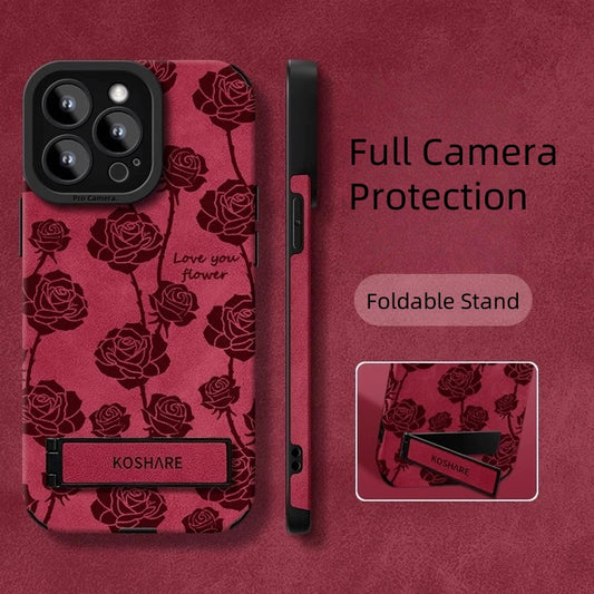 Vintage rose pattern stand Apple phone case